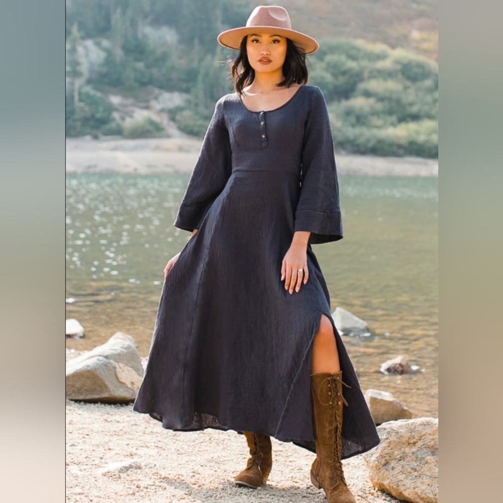 Joyfolie Charcoal Long Sleeve Dress Size S